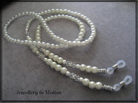 White Glass Pearl Reading Eye Glass, Sunglasses, Spectacle Chain Beaded Holder