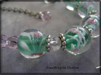 Green Lampwork Glass Bead Bracelet with matching  Earrings