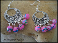 Chandelier & Pink  with Swirl Dangle Earrings