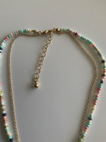 Double Strand Beaded in Pastel Colours  & Chain  Necklace with Butterfly Charm