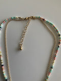 Double Strand Beaded in Pastel Colours  & Chain  Necklace with Butterfly Charm