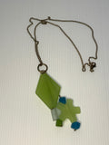 Statement Long Fine Link Necklace Green Teal Opaque Pendant Cluster