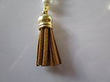 Handbag dangle, Key ring Dangle ~Tan / Brown Tassel Crystals