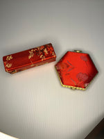 Lipstick Case & Compact Mirror Duo Set Hexagon Red Handbag Beauty Storage