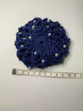 Crochet Hair Bun Net for Dance, Horse Riding, Wedding Handmade - Navy Blue & Pearls