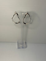 Wave Look Oval Shiny Silver Plate Pierced Earrings