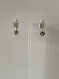 Small Dangle Rhinestone Double Drop Pierced Earrings Square & Clear & Round Blue