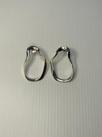 Wave Look Oval Shiny Silver Plate Pierced Earrings