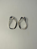 Wave Look Oval Shiny Silver Plate Pierced Earrings