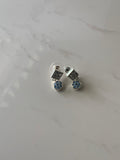 Small Dangle Rhinestone Double Drop Pierced Earrings Square & Clear & Round Blue