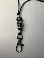 Black Silk Cord European Bead Long Necklace Lanyard Adjustable by Slide knot