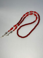 Eye Glass Sunglass Chain Holder Deep Red Glass Pearls & Crystals Silver plate Accents