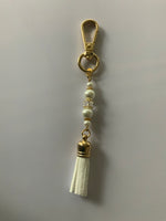 Handbag Dangle, Key Ring Dangle ~Tassel White  Crystals