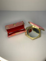 Lipstick Case & Compact Mirror Duo Set Hexagon Pink Handbag Beauty Storage