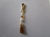 Handbag dangle, Key ring Dangle ~Tan / Brown Tassel Crystals