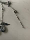 Silver Plate Long Necklace Cluster Charms Key Lock Leaf with Photo Pendant opens