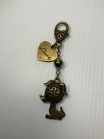 Key ring Handbag Holder Dangle Charm Bronze tone Hollow Dog, Heart, Hematite ab