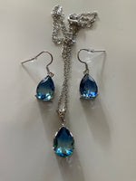 Water Drop Blue Pendant  Necklace and Earring Set