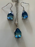 Water Drop Blue Pendant  Necklace and Earring Set