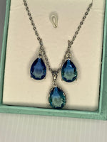 Water Drop Blue Pendant  Necklace and Earring Set