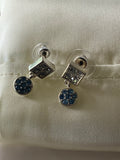 Small Dangle Rhinestone Double Drop Pierced Earrings Square & Clear & Round Blue